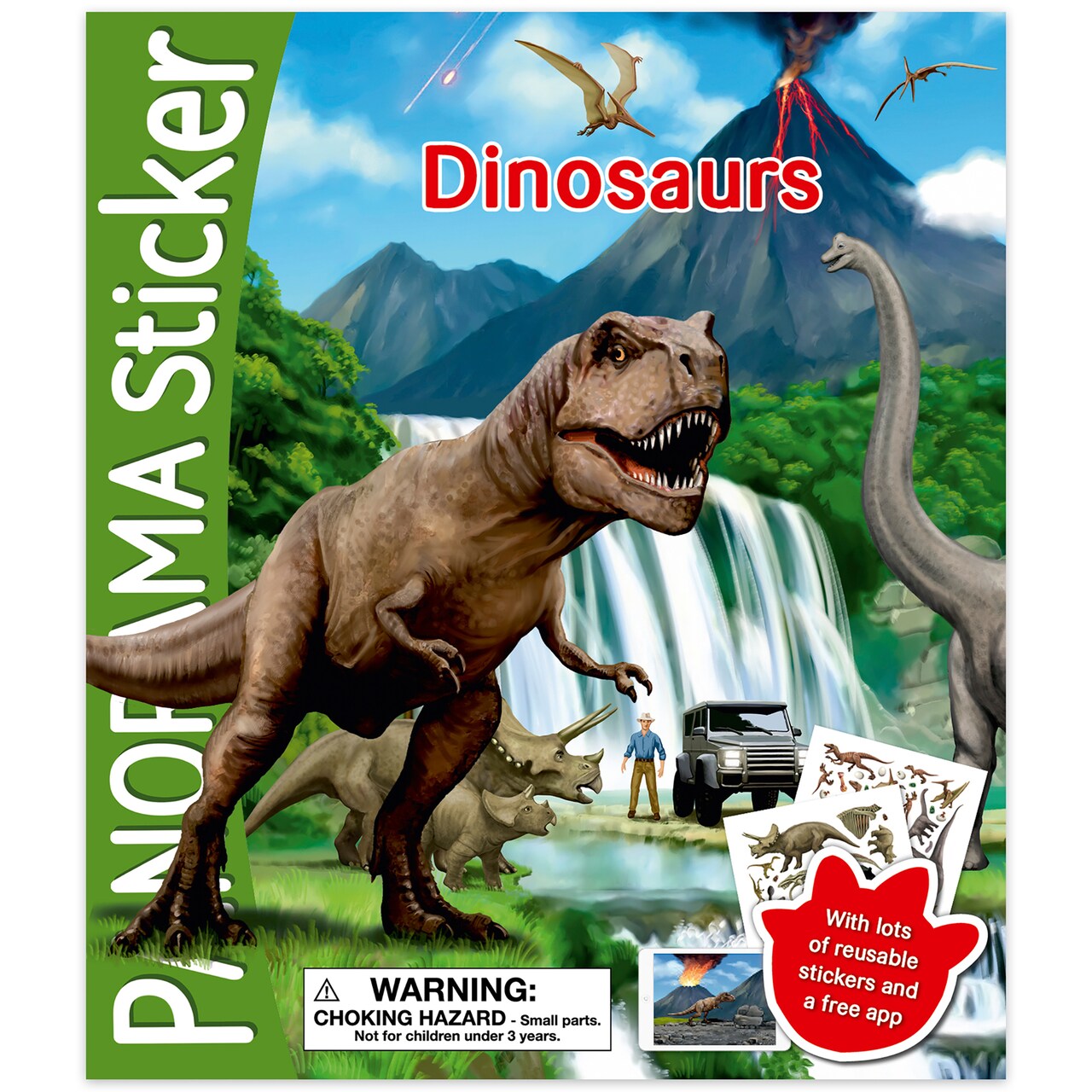 book 'n' app: Panorama Sticker Book - Dinosaurs - Mix & Match Stickers On Double-Page Spreads, Humans-Vehicles, Illustrated Landscape Scenes, Kids 4+